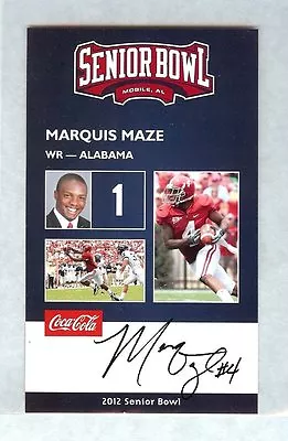 Marquis Maze 2012 Senior Bowl Alabama Crimson Tide Rookie Card Roll Tide R • $1.25