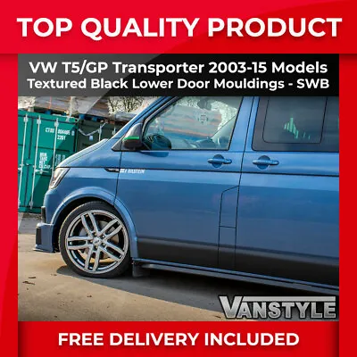 Fits Vw T5 T5.1 Transporter Swb Ns Sliding Black Abs Side Door Body Mouldings • £126.46