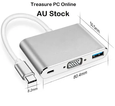 $15.99 • Buy New USB Type C Male To VGA + USB3.0 + Type C Charging PD Female Adapter Hub Dock