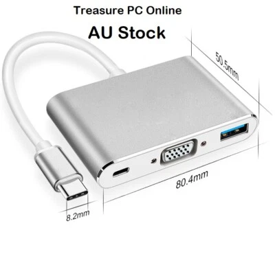 $15.99 • Buy New USB Type C Male To VGA + USB3.0 + Type C Charging PD Female Adapter Hub Dock