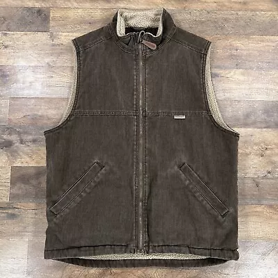 Wolverine Vest Mens Medium Gray Denim Sherpa Lined Full Zip Hunting Outdoor • $22.99