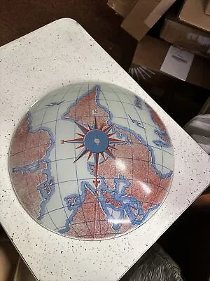 Vintage 14.5  Compass Rose World Map Globe Glass Ceiling Light Shade Red/Blue • $16.50