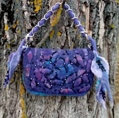 Unique Womens Turquoise Purple Felt Bag.flower Bag.Beaded Bag.purse On A Chain • $85