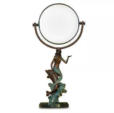 Mermaid Dolphin Mirror Brass Marble Vanity Swivel Coastal 18 H ~ SPI 30392 • $330