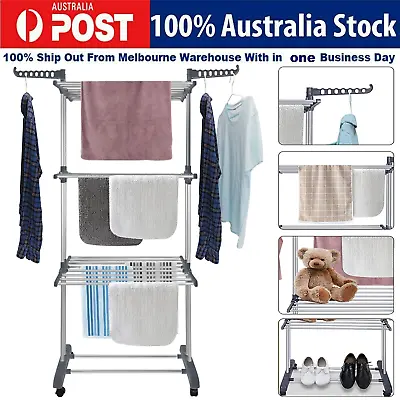 $16.98 • Buy 3 Tier Foldable Clothes Airer Folding Hanger Drying Rack Multi-Functional Stand 