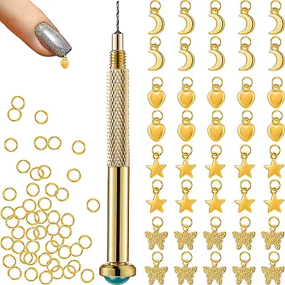 91 PCS Dangle Nail Art Charms Nail Jewelry Rings With Nail Piercing Tool Art • $12.99