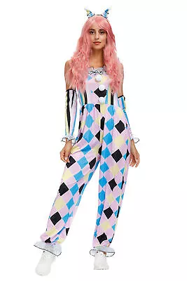 Clown Costume Women Ladies Female Circus Jester Halloween Fancy Dress Outfit UK • £17.99