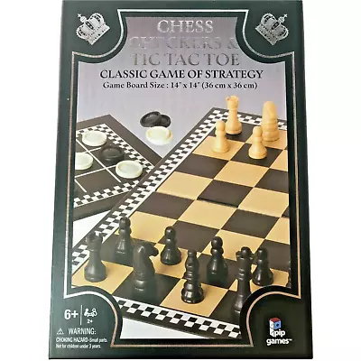 Pip Games Chess Checkers Tic Tac Toe Family Board Game Night Set Checkerboard • $32.35