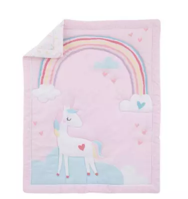 New Little Love Rainbow Unicorn Mini Crib Bedding Set - Pink/Aqua/Yellow 3pc • $59.99