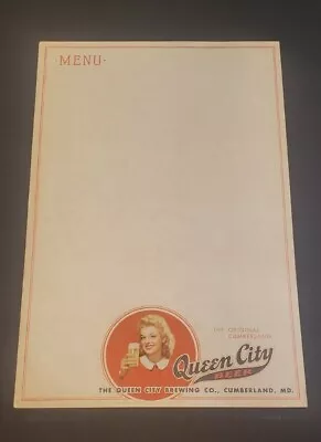 Vintage 1940s Queen City Beer Lovely Lady Paper Menu Insert Cumberland MD • $4.99