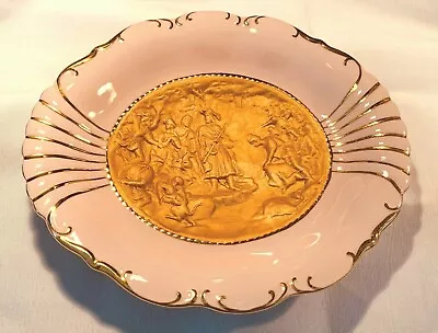 Antique H&C Haas & Czjzek Czechoslovakia Pink Porcelain Wall Plate Gold Gilt   • $119.99