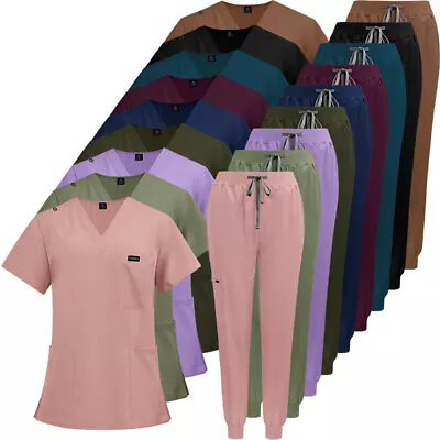 NiaaHinn Scrub Women Men Nurse Uniform Set V-Neck Top Jogger Pant Medical Doctor • $16.98