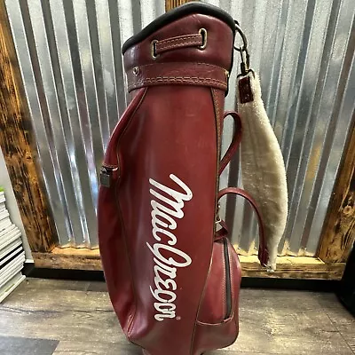 Vintage MacGregor Red Leather 3 Way Divider Golf Bag Top Sherpa Strap • $64.99