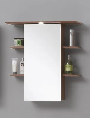 'Madrid' Bathroom Cabinet Mirror With Shaver Socket Light And Shelves. Walnut. • £59.99