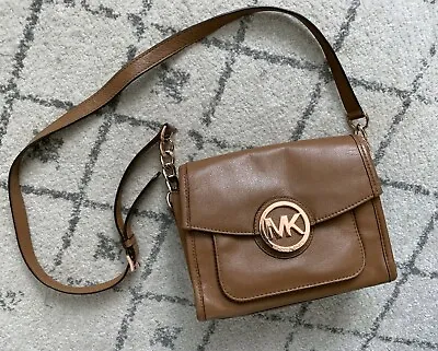 Michael Kors MARGO Leather Messenger Crossbody Bag Brown Rose Gold 38H3XMOM1L • $125