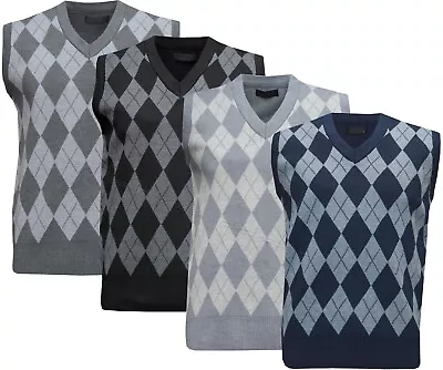 Mens Argyle V Neck Sleeveless Jumper Sweater Tank Top Pullover Golf Casual M-2XL • £10.95