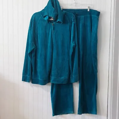 2XL TEAL VELOUR TRACKSUIT Zip Up Jacket & Pants HOODED NYL  • $31