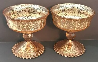 Afloral Blush Copper Mercury Glass Compote/Candy Dish Set Of 2 • $41.99