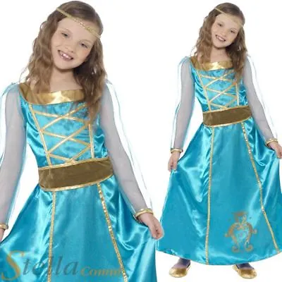 Girls Medieval Princess Costume Dress Maid Marion Tudor Queen Book Week Outfit • £11.49