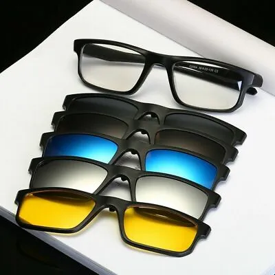 New 5 Magnetic Clip-on Sunglasses With 1 Sport Outdoor Eyeglass Frames IFA379 • $14.57