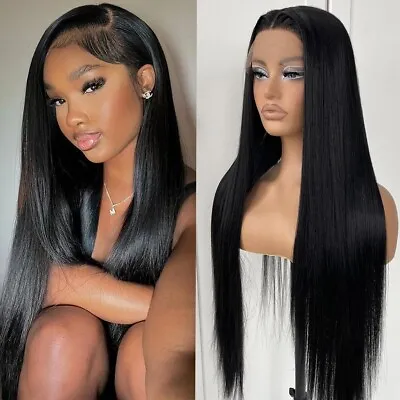 Women Long Straight Lace Front Wigs Synthetic Natural Black Glueless Pre Plucked • $29.90