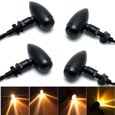 4X Black Motorcycle Turn Signals Mini Bullet Blinker Indicator Light Amber Lamps • $27.34