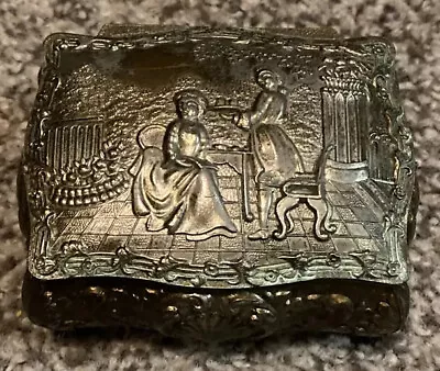 Pewter Trinket Box Red Lined Hinged Lid Made In Japan Victorian Image Vtg (box12 • £14.95