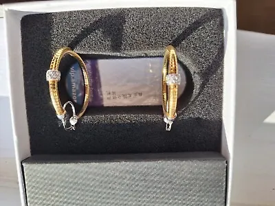 Charles Garnier Gold Vermeil & Sterling Silver Wire Wrapped CZ Hoop Earrings • $130