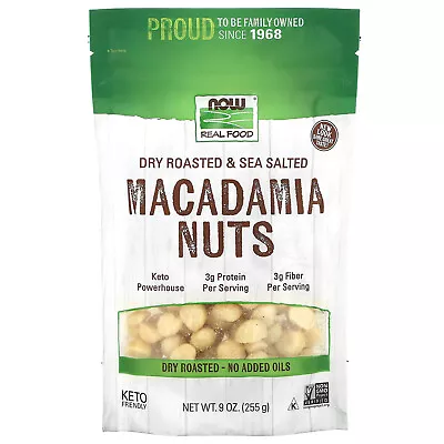 Now Foods Real Food Macadamia Nuts Dry Roasted Salted 9 Oz 255 G Vegan • $17.11