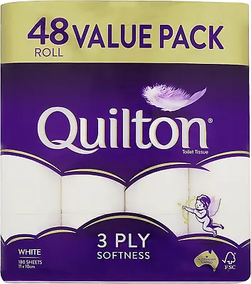 48x Quilton Toilet Paper Tissue Rolls 3-Ply 180 Sheets - Free Postage Best Price • $27.99