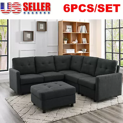  6Pcs Sectional Sofa Set Modern Convertible Couch With Chaise L Shape W/ Ottoman • $1123.94