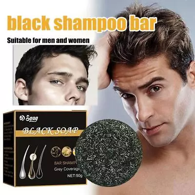 Men's Grey Coverage Bar Shampoo Hair Darkening Black Soap For Grey Hair Cover • £3.17