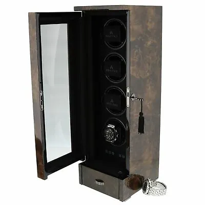 Automatic Quad Watch Winder Dark Burl Wood Finish Tower Series By Aevitas • $869.10