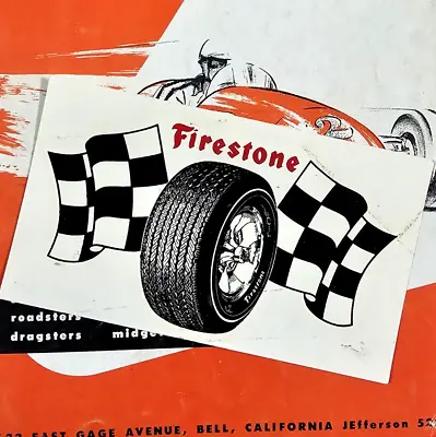 Original VINTAGE Water Decal FIRESTONE Tires Indy Auto RACING Checkered Flag 60s • $15.99