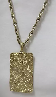 Vintage Large Gold Tone Rectangular Patterned Mother Mary Pendant Necklace • $12.99