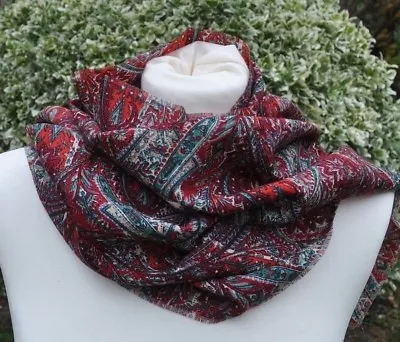 Scarf In Liberty Varuna Wool 'Paxton' Red Green Multi Paisley Style • £24.99