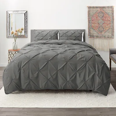 $33.99 • Buy Pinch Pleat Duvet Cover Set, 3Pc Luxurious Premium Pintuck Style Comforter Cover