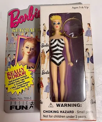 $4.99 • Buy NIB Vintage Barbie Keychain Blonde Hair Black/White Swimsuit Basic Fun  1995