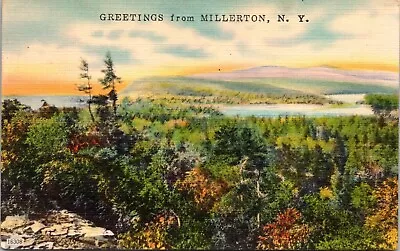 Greetings Millerton New York Scenic Mountain Landscape Linen Cancel WOB Postcard • $7.75