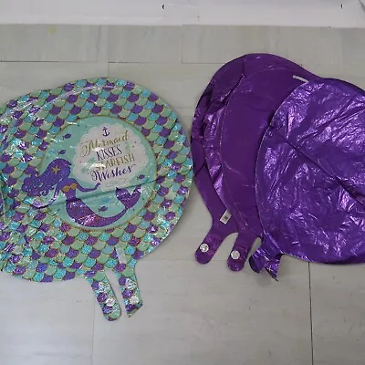 Lot Of 2 Mermaid Balloons With Purple Round Mylar Foil Balloon Bouquet • $5.88