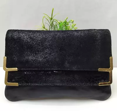 Michael Kors Black Suede Leather Snakeskin Detail Pockets Evening Clutch Handbag • $65