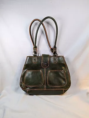 Minicci Purse Satchel Vegan Leather Forest Green Shoulder Handbag Double Handle • $16.95