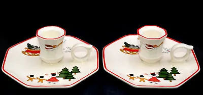 Mason's Christmas Village * 2 CANDLE HOLDERS * One Has Crazing • $26.60