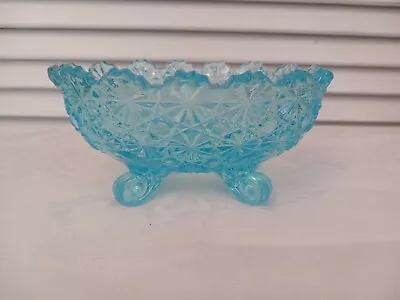 Vintage EAPG L.G. Wright Oval Footed Aqua Blue Daisy & Button Pressed Glass Bowl • $15