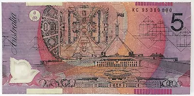 Australia 1995 ..$5 . Five Dollar Banknote ... * Rare*  Last Prefix   Kc 95   • $1990