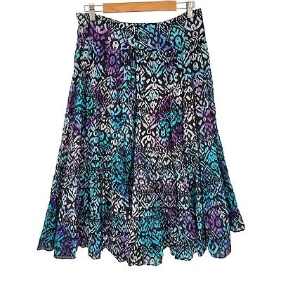 Womens Tiered Ruffle Tie Dye Bohemian Skirt Sz 8 Raw Hem Fit & Flare Maxi Hippie • $15.37