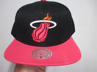 Miami Heat (mitchell & Ness) Mens Snapback Hat (adjustable) Nwt Black & Pink Rim • $12.99