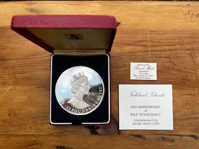 1985 Falkland Islands 25 Pounds 100th Year Of Self Sufficiency Silver Proof Cd • £178.55