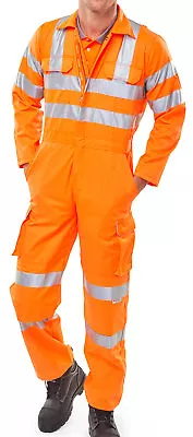 B-SEEN Railspec RIS Coverall Hi Vis Overall Boilersuit Knee Pad Pockets Safety • £53.66