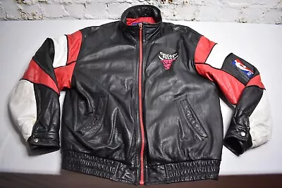 VTG 90s Chicago Bulls Leather Bomber Jacket NBA Motorcycle Pro Player Size Large • $129.99